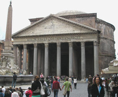 46. Pantheon
Location: Rome, Italy
Artist: N/A
Date: 125 C.E.
Culture:
Period/Style: High Empire/Roman Art
Medium/Material: Concrete, stone facing
Theme(s):
Form: 
Function: temple, then church; temple for all of the gods.
Content:
Context: temple that was repurposed throughout the years; Work on the Pantheon started immediately after Hadrian became emperor; dome's summit is the same distance from the floor as the diameter of the dome (142 feet); interior space can be imagined as 