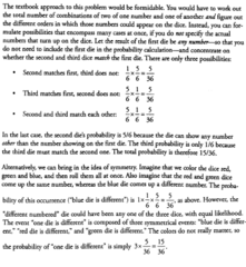 A gambler rolls three fair six-sided dice. What is the probability that two of the dice show the same number, but the third shows a different number?