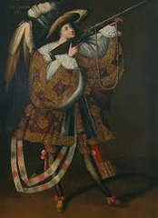 Angel and Arquebus, Asiel Timor Dei. Master of Calamarca (La Paz School). 17th century oil on canvas