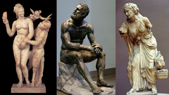 Aphrodite, Eros, and Pan (100 B.C.); Seated Boxer (100-50 B.C.); Old Market Woman (150-100 B.C.) ~ Hellenistic Sculpture

New variety of subjects not seen berfore