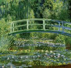 Bridge Over Pond of Water lillies, Claude Monet, 1899, Philadelphia Museum of Art, Impressionism, 1.) Color = the color of both the foliage and the bridge itself causes viewers to fully immerse themselves into the painting because there is so much of one color going on it feels as if we are actually there with Monet. 2.) Brushstroke = with Japanese motifs and impressionism Monet helps viewers to understand a hybrid of the two themes and understand the primacy of nature. 3.) Repetition = the repeating patches of the flowers in various spots starting from the foreground of the painting and leading us to the background of the painting allowing viewers to get a full perspective of the painting and lead up to the over arching bridge at the top of the painting.