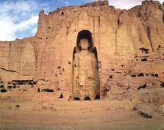 Buddha 

Bamiyan, Afghanistan, 400-800 C.E. destroyed in 2001, cut rock with polychrome paint

Bamiyan is a city at the western end of the silk road, trading/religious center
Two huge Buddhas 175 ft tall and 115 ft tall
First colossal buddhas made
Niche is shaped like a halo or mandorla around his body
Small Buddha: Sakyamuni, historical buddha
Larger Buddha: Vairocana, universal Buddha
Originally covered in pigment with gold
Cavle galleries weave through the cliff face, some have wall paintings and images of the seated buddha
Pilgrims can walk through the galleries into passages that lead to the level of the Buddha's shoulders
Models for later large scale rock images of the buddha in China
Destroyed by the Taliban in an act of iconoclasm in 2001