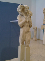 Calf Bearer, c. 560 B.C.E., marble,Greek Archaic
