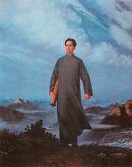 Chairman Mao en Route t Anyuan. Artist unknown; based on an oil painting by Liu Chunjua. 1969 ce. color lithograph