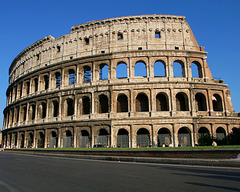 Colosseum (Flavin Amphitheater)
Rome, Italy. Imperial Roman. 70-80 C.E. Stone and concrete
1. The real name of the Colosseum is the Flavian Amphitheater, named after the Emperor Flavian, who converted the area into a public space from the previous emperor's private lake. It gained the name Colosseum because of its massive size. Essential Knowledge 2-4c

2. Romans were able to build the large structure through use of a concrete core, brick casting, and travertine facing. Also there was interplay of barrel vaults, groin vaults and arches. Essential Knowledge 2-4c

3. The façade contains multiple types of columns from different cultures and time periods. The first story is Tuscan, second floor Ionic, third floor Corinthian, and the top a flattened Corinthian. Each floor was thought of as lighter than the order below. Enduring Understanding 2-4

4. Later in time, especially in the Middle Ages, much of the marble was pulled off the Colosseum and used in other buildings. Enduring Understanding 2-4

5. The area was meant for entertainment, especially wild and dangerous spectacles. Often there were animal hunts and fights, gladiator battles, and naval battles. Enduring Understanding 2-4