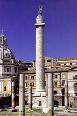 Column of Trajan - 106-112 CE
Period: Rome, High Empire
Function: commemorate Trajan, public opinion; tomb
Material: marble
Context: use of art as propaganda
Patron: Trajan
-125-foot tall, hollow w/stairs
-was a sculpture of Trajan of bronze
-register wraps around column (military victories)