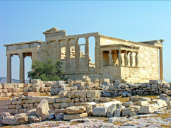 Erechtheion, Athenian Acropolis

Ionic order, engaged columns, caryatids, where competition between Poseidon and Athena took place.
