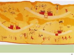 Figure 3.2 People, boats, and animals, detail of a watercolor copy of a wall painting from tomb 100 at Hierakonpolis, Egypt, Predynastic, ca. 3500-3200 BCE. Paint on plaster, entire painting 16' 4" X 3' 7 3/8". Egyptian Museum, Cairo. (Predynastic)