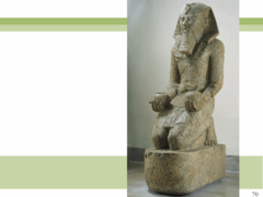 Figure 3-21 Hatshepsut with offering jars, from the upper court of her mortuary temple, Deir el-Bahri, Egypt, 18th Dynasty, ca. 1473-1458 BCE. Red granite, 8' 6" high. Metropolitan Museum of Art, New York. (New Kingdom)