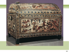 Figure 3-35 Painted chest, from the Tomb of Tutankhamen, Thebes, Egypt, 18th Dynasty, ca. 1333-1323 BCE. Wood, 1' 8" long. Egyptian Museum, Cairo. (New Kingdom)
