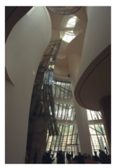 Frank Gehry; Guggenheim Museum Bilbao (view of interior); 1997; titanium, glass, and limestone