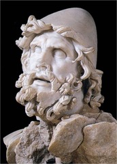 Head of Odysseus (Early 1st century A.D.) ~ Hellenistic Sculpture

Shaving cream hair, loosing a sea battle (climactic action), very emotional.