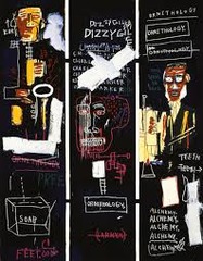 Horn Players. Jean-Michel Basquiat. 1983 ce. Acrylic and oil paintstick on 3 panels
