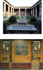 House of Vetii - 200 BCE/70 CE
Period: Rome, Early Empire
Context: very well preserved in Pompeii
Function: fairly high-class house
Material: concrete, fresco
-has all 4 styles of painting
-fresco paintings well preserved
-has yard w/peristyle & statues