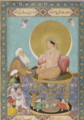 Jahangir Preferring a sufi sheikh to kings. Bichitr. 1620 ce. watercolor, gold and ink on paper