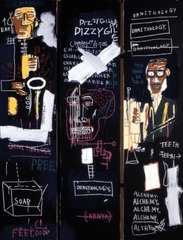 Jean-Michel Basquiat; Horn Players; 1983; acrylic and oil paintstick on three canvas panels