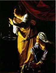 Judith and Her maidservant with the head of Holofernes
c. 1614
Artist: Gentileschi
Period: Baroque
Gentileschi specialized in painted images of women triumphing over men. She was one of the first women artists we study.