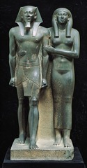 King Menkaura and queen. Old Kingdom, Fourth Dynasty. c. 2490-2472 B.C.E. Greywacke.