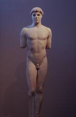 Kritios Boy, from Athenian Acropolis (480 B.C.) ~ Early Classical Sculpture

First time contrapposto (weight-shift pose) seen
