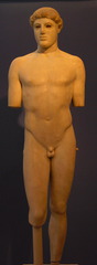 Kritios Boy
c. 480 BCE; 
Period: Classical Greek
first work with contrapposto, body standing naturally, attributed to the Greek sculptor Kritios.
