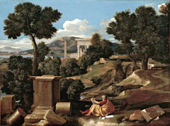 Landscape with St. John on Patmos by Nicolas Poussin, 1640