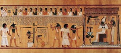 Last judgment of Hu-Nefer, from his tomb (page from the Book of the Dead). New Kingdom, 19th Dynasty. c. 1275 B.C.E. Painted papyrus scroll
