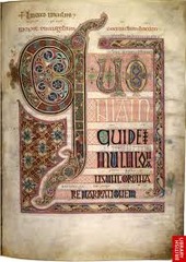 Lindisfarne Gospels; St. Matthew, cross-carpet page; St. Luke portrait page; St. Luke incipit page
