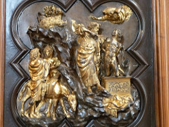 Lorenzo Ghiberti 
Sacrifice of Isaac - Competition for the Baptistery Doors, Florence ,
 1401, gilded bronze relief, 
Bargello Florence