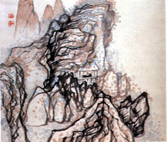 Man in a House Beneath a Cliff,Shitao,ink and color on paper,Chinese Art
