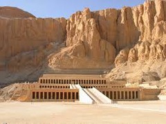 *Mortuary Temple of Hatshesput*
Senmut
1473-1458 BC
Deir el-Bahri, Egypt
New Kingdom

Three colonnaded terraces connected by ramps. Fits into the nature, the pattern mimics the limestone above. Colonnade pillars, which are rectangular or *chamfered* (flattened at the edges) are rhythmically spaced. First tribute to a woman's achievement. On the lowest terrace, she is portrayed as a sphinx. Many statues on the uppermost level.