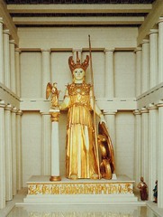 Name: Athenos Parthenos

Date: 438 BCE

Medium: Wood, covered in gold and ivory

Location: The Acropolis in Athens, Greece

Artist: Phidias

Form: 38' tall

Function: To celebrate and show off the Greek's power

Content: The Goddess Athena

Context: The Greeks had just won the Persian War