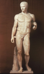 Name: Doryphorus

Date: 480 BCE

Medium: marble

Location: Greece

Artist: Polykleitos

Form: 2'10