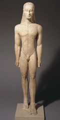 Name: Kouros

Date: 600 BCE (Archaic)

Medium: Marble

Location: Greece

Artist: Unknown

Form: 6'6