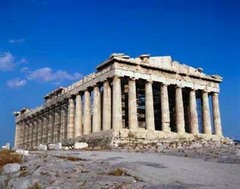 Name: Parthenon

Date: 

Medium: Marble

Location: The Acropolis in Athens, Greece

Artist: Iktinos and Kallikrates

Form: Doric columns outside, Ionic columns in the cella

Function: To house a massive statue of Athena

Content: X=2Y+1 [17 columns on side (x) and 8 columns on the front (y)]; 2 windows in cella

Context: Greeks had just won the Persian War and wanted to show off