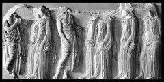 Name: Plaque of the Ergastines

Date: 438 BCE

Medium: Marble

Location: Greece

Artist:

Form: Panatheraic Frieze; 3D so that viewers could see it from below; high relief

Function: 

Content: Six Ergastines who were responsible for weaving the peplos

Context: Every four years Athenians would hold a procession for Athena where they would place a new peplos on the Athena statue.