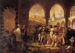 Napoleon at the Pesthouse at Jaffa, Antoine-Jean Gros, 1804.
Style: French Romanticism
This painting is a depiction of Napoleon as he asked to be shown. He wanted to be shown helping his plaque stricken troops but in reality he left them for dead. This is another example of using paintings to display historical events and important people.