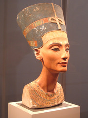 Nefertiti
c. 1353; Amarna period
Artist: Thutmose
Culture: Egypt
Nefertiti was the wife of Akhenaton, this was a demonstration model for copying. Long elegant neck, realistic face.