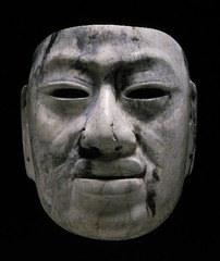 Olmec style mask
- found by the Aztec, and because of its ancient origins, it was believed to be precious and historic
- has a characteristic frown, pugnacious visage, heavy lidded eyes, and suggested headgear