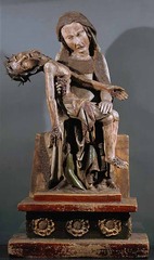Rottgen Pieta

1300-1325, Painted wood , Germany

Used for private devotion
Christ emaciated, drained of all blood, tissue, and muscle
Horror of crucifixion manifest
Humanizing religious themes
Grape like drops of Christs blood at reference to the mystical vineyard