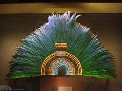 Ruler's Feather Headdress (probably Motecuhzoma II)
-Feathers (quetzal and cotinga) and gold.
-Mexica (Aztec). 
-1428-1520 C.E. 

function: for the emporer, king, or ruler to wear; it was a part of costumes and very important to culture for it was meant to be seen worn for movement (not static) 
context: Long distance trade is happening, feathers came from birds in Costa Rica.