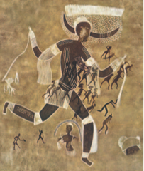 Running horned woman. Tassili n'Ajjer, Algeria. 6000-4000 bce Pigment on rock