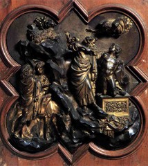 Sacrifice of Isaac by Lorenzo Ghiberti
A competition panel for the east doors of the Baptistery of San Giovanni in Florence, Italy. 
1401-1402