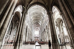 Saint Denis. 1140. exterior walls all stained glass. continuous space. First bishop of Paris. Has a continuous space. Held tombs of royal kings. Relics of St. Denis. Very interested in this idea of light: Lux Nova meaning new light could transform the church. Prototype of the Gothic Style. Revolutionary.