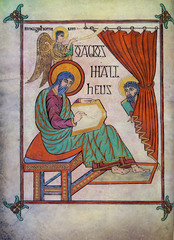 Saint Matthew from the Book of Lindisfarne,700,tempera on vellum,Hiberno-Saxon Art