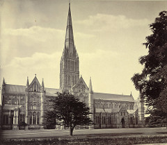 Salisbury Cathedral. England. 1220 rectangle plan double transept. everything protruding is rectangular. considered squat not meant to be very tall.. facade does not correspond with nave and two aisles. emphasis on crossing tower. few flying buttresses but only meant to look Gothic. shows the influence of the sesturtions (flat east end). less concerned by height