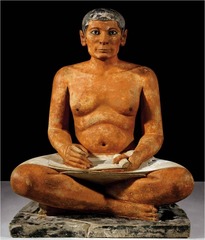 Seated Scribe
c. 2400 BCE; Old Kingdom
Culture: Egypt
Is a conventional image of a scribe. The simple features show that he is not a pharaoh. Not idealized