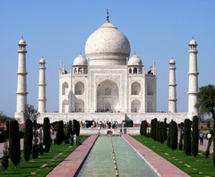 Taj Mahal
Agra, Uttar Pradesh, India. Masons, marble workers, mosaicists, and decorators working under the supervision of Ustad Ahmad Lahori, architect of the emperor. 1632-1653 C.E. Stone masonry and marble with inlay of precious and semiprecious stones; gardens
