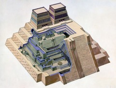 Temple Mayor

Tenochtitlan laid on grid, city seen as center of world
Two temples on pyramid each with separate staircase
Left dedicated to Tlaloc god of rain, agriculture
Right dedicated to Huitzilpochtli, god of sun/war
Spring and autumn equinoxes: sun rises between the two
large braziers put on top where sacred fires burned 
Began in 1375, rebuilt 6 times, destroyed by Spanish in 1520