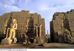 Temple of Amun-Re and Hypostyle Hall. Karnak, near Luxor, Egypt. New Kingdom, 18th and 19th Dynasties. Temple: c. 1550 B.C.E.; hall: c. 1250 B.C.E. Cut sandstone and mud brick.