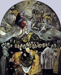 *The Burial of Count Orgaz*
*El Greco*
Toledo, Spain
1586
Oil on canvas
16th Century Spanish

Dead Orgaz. St. Steven and Augustine burrying him. Picture of martyrdom on robes. El Greco above St. Steven, shows of portraiture, angel taking soul to heaven. Mary to Jesus's left. St. John the Baptist in front of Jesus. Tintoretto influence. Spanis Mannerist-ish.